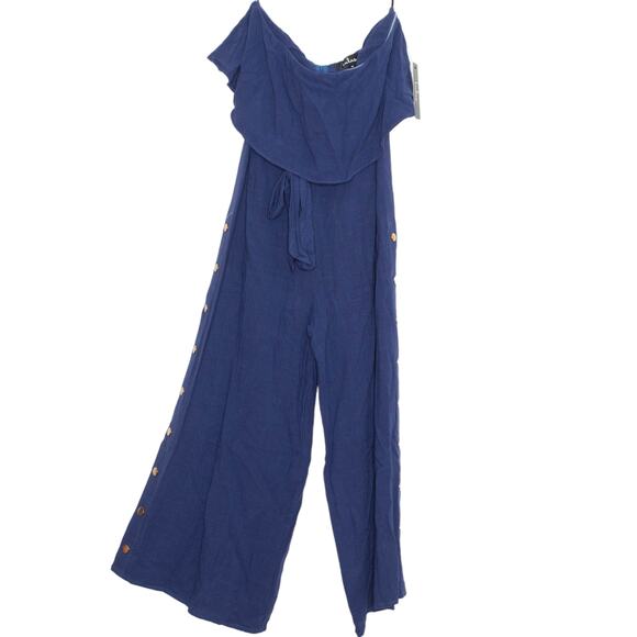 NWT Lulus Jumpsuit Lanah Y2K Boho Coastal Minimalist Strapless Linen Size Medium - Picture 8 of 8